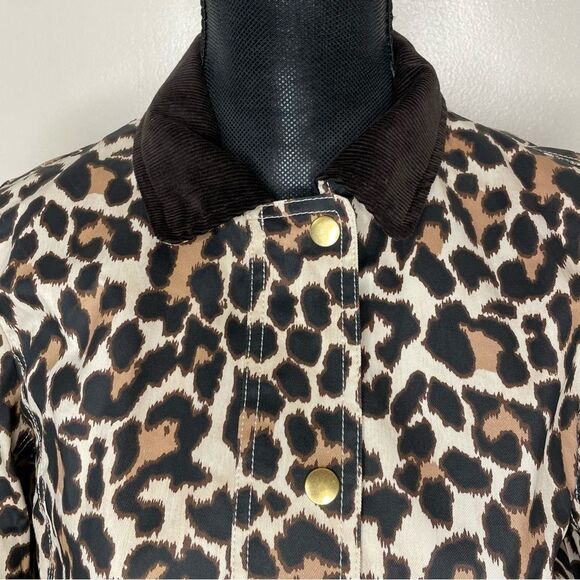 J Crew Barn Jacket Rain Utility Leopard Print Coat Brown Black Ivory Size XS - Picture 5 of 16